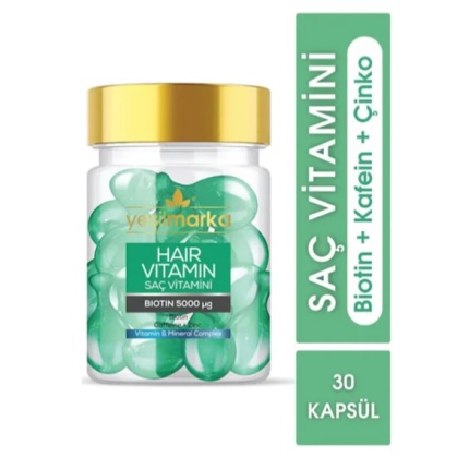 Yeşilmarka Biotin & Kafein & Çinko Saç Vitamini 30 Kapsül